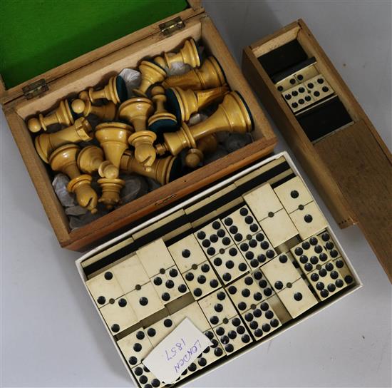 Two sets of dominoes and a Staunton pattern chess set